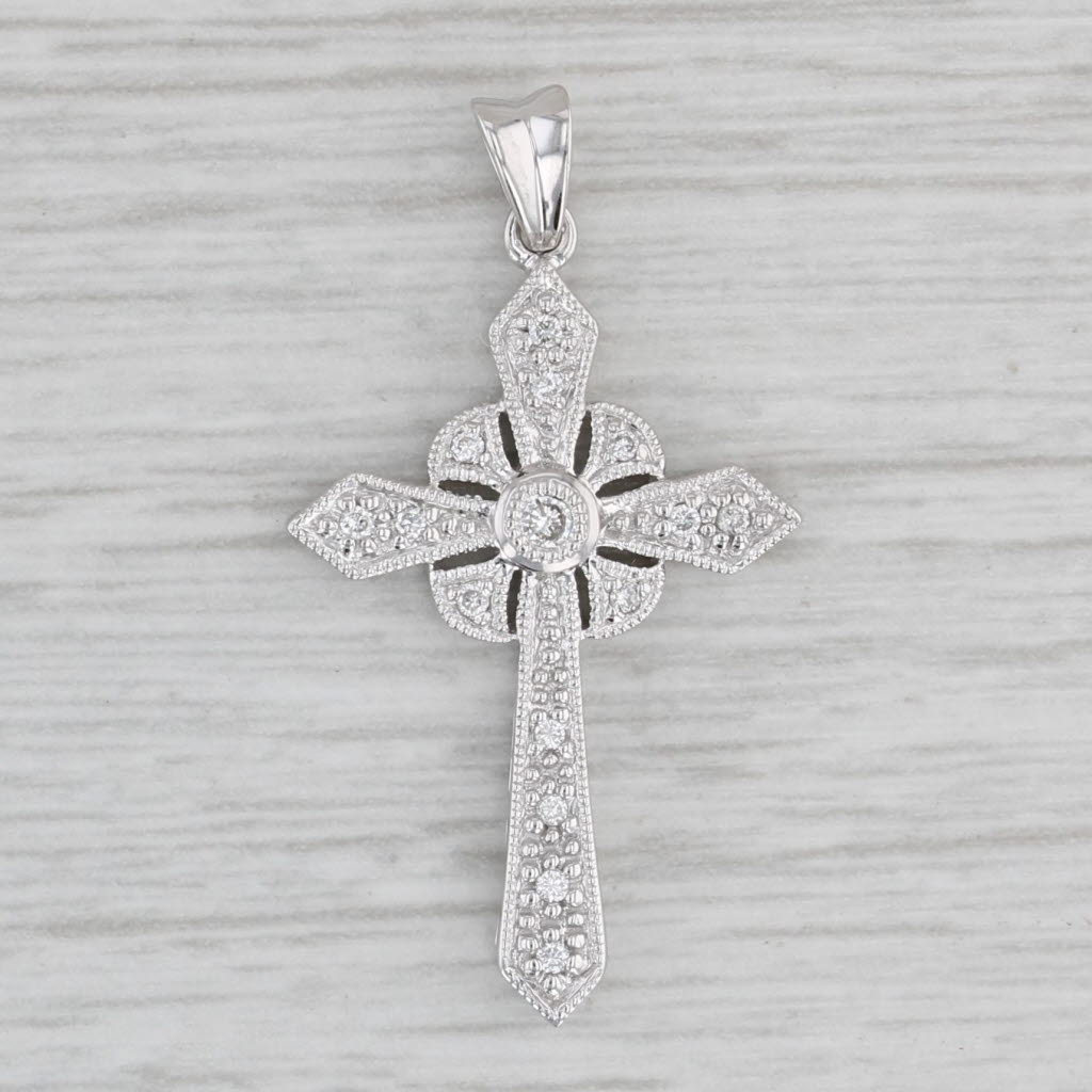 Gray Diamond Cross Pendant 14k White Gold Religious Jewelry