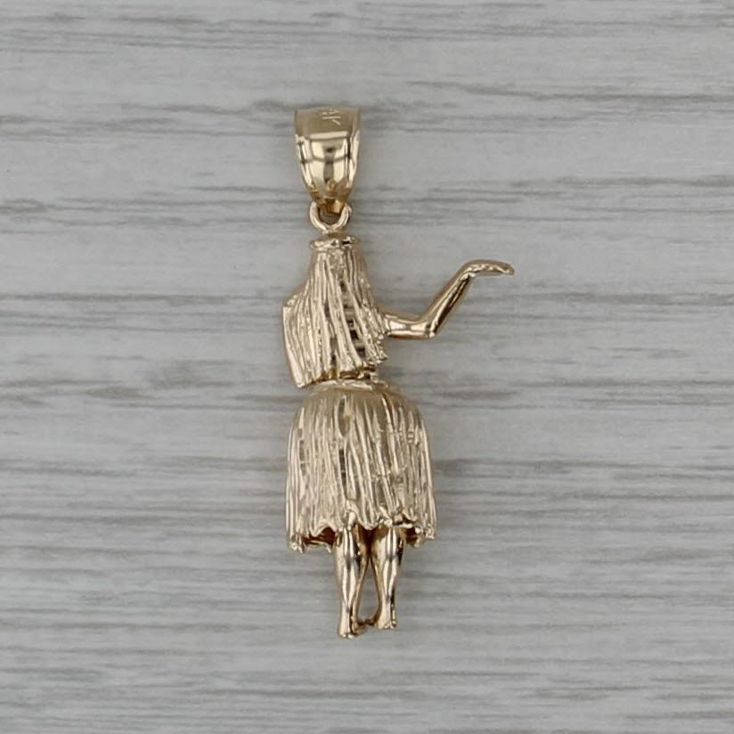 Vintage Hula Dancer Pendant 14k Yellow Gold Moves Ringing Bell Hawaii Souvenir