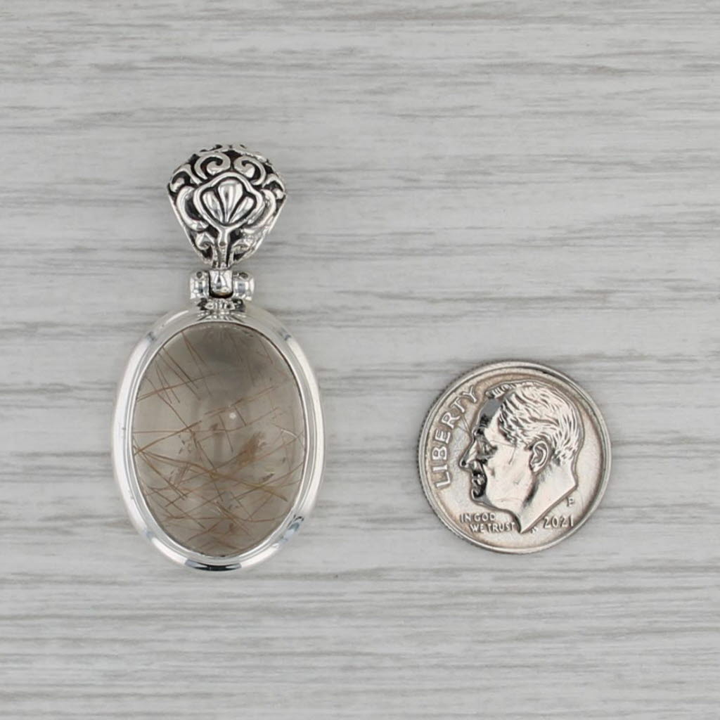 Rutilated Quartz Pendant Sterling Silver Oval Cabochon Drop