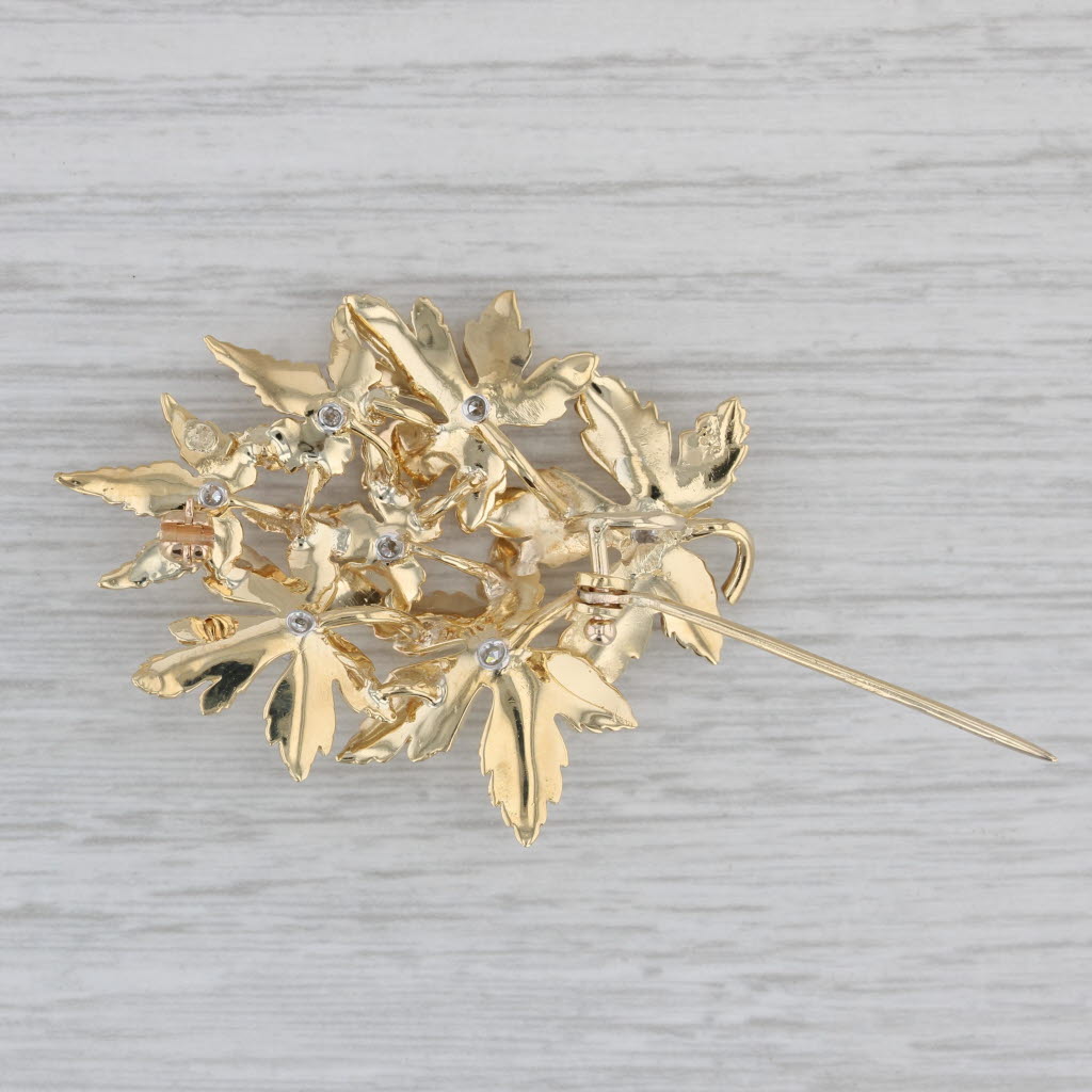 10k yellow gold flower bouquet 2024 diamond pin / brooch