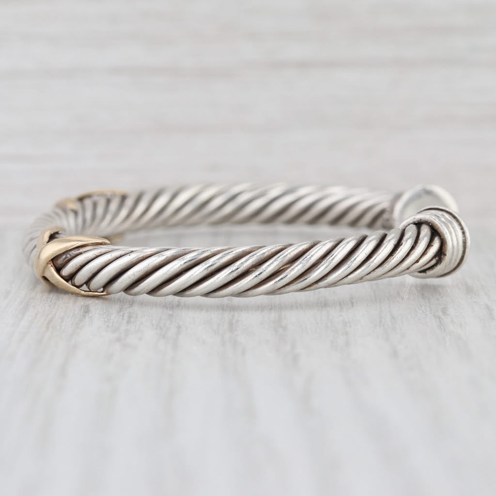 Cable Twsit X Cuff Bracelet Sterling Silver 14k Gold 7.5"