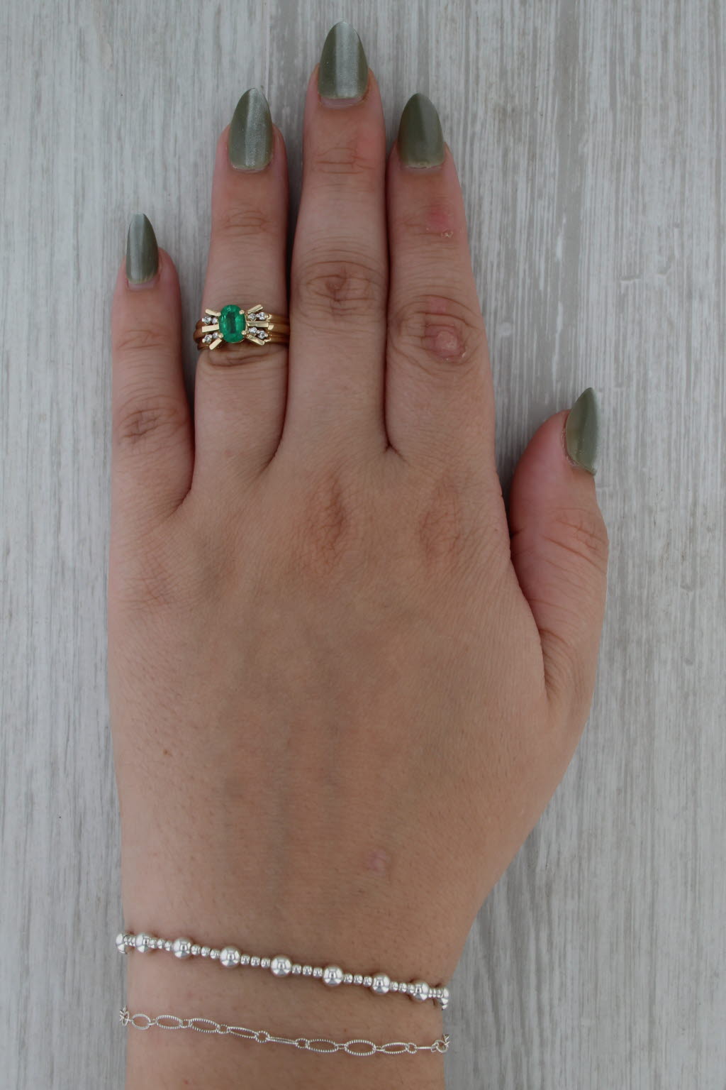 0.77ctw Oval Emerald Diamond Ring 14k Yellow Gold Size 6