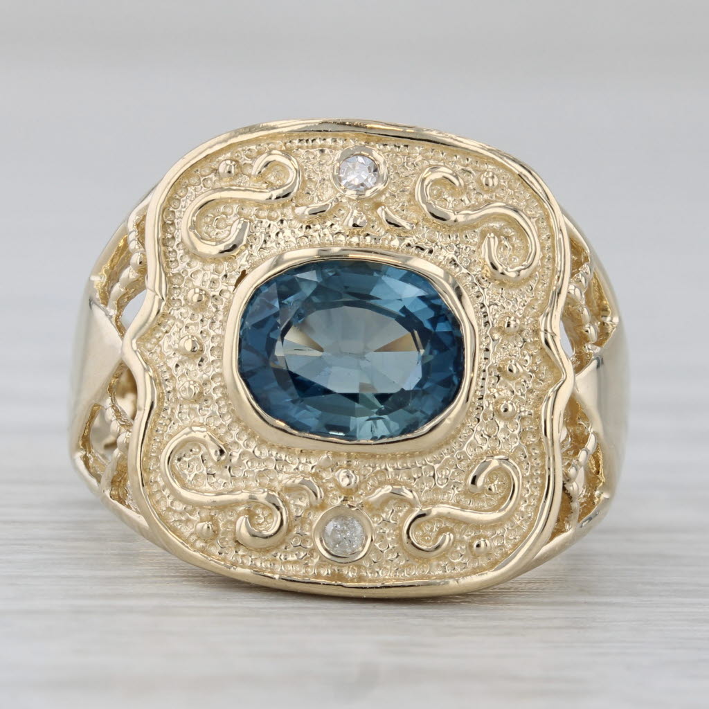 Gray 1.80ct Oval Blue Sapphire Diamond Ring 14k Yellow Gold Size 7 Ornate