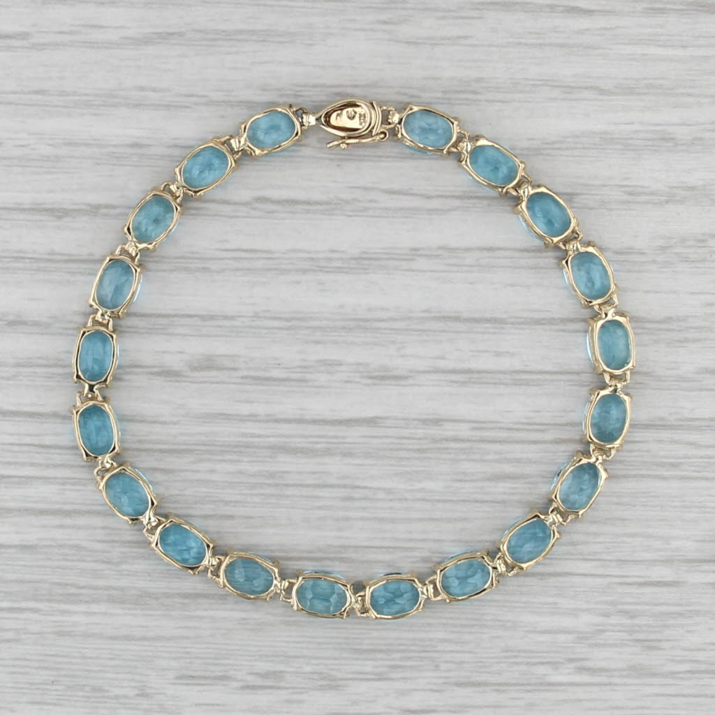19ctw Blue Topaz Tennis Bracelet 10k Yellow Gold 6.75" 5.1mm