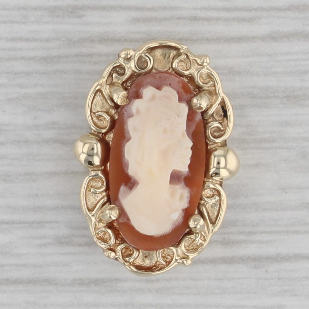 Gray Cameo Slide Bracelet Charm 10k Yellow Gold Vintage Figural Carved Shell