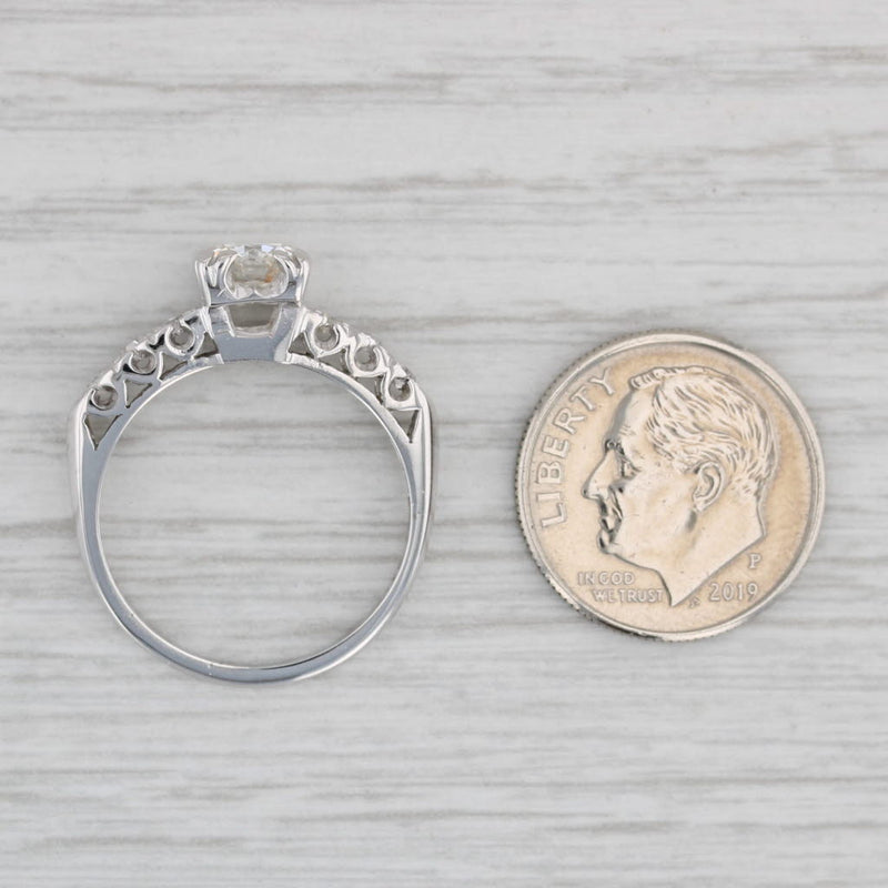 Gray Vintage 0.91ctw Round Brilliant Diamond Engagement Ring 14k White Gold Size 7.25