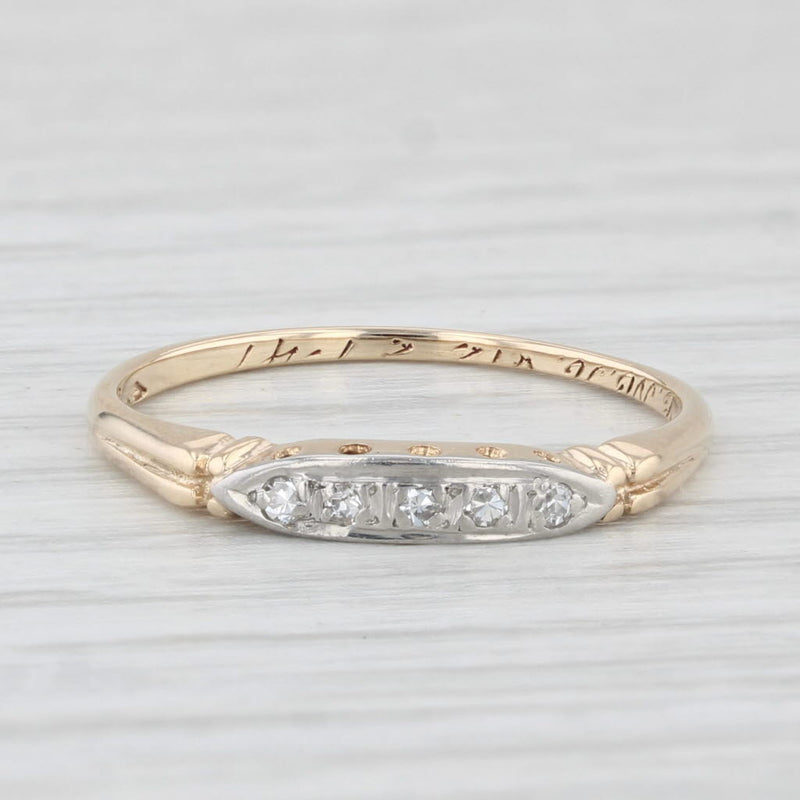 Vintage Diamond Wedding Band 14k Yellow Gold Palladium Size 6.25 Stackable Ring