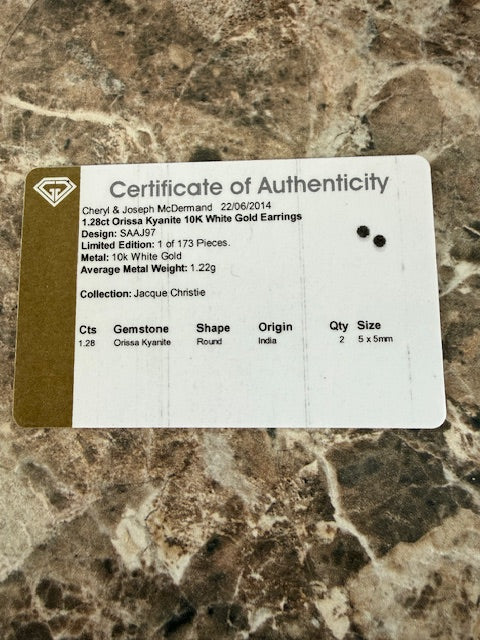 1.28ctw Blue Kyanite Round Solitaire Stud Earrings 10k White Gold COA Christie