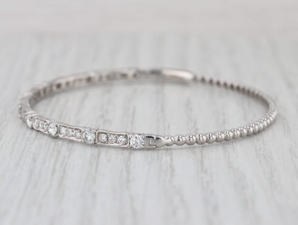 1.25ctw Diamond Bangle Bracelet 14k White Gold 6.75" Stackable