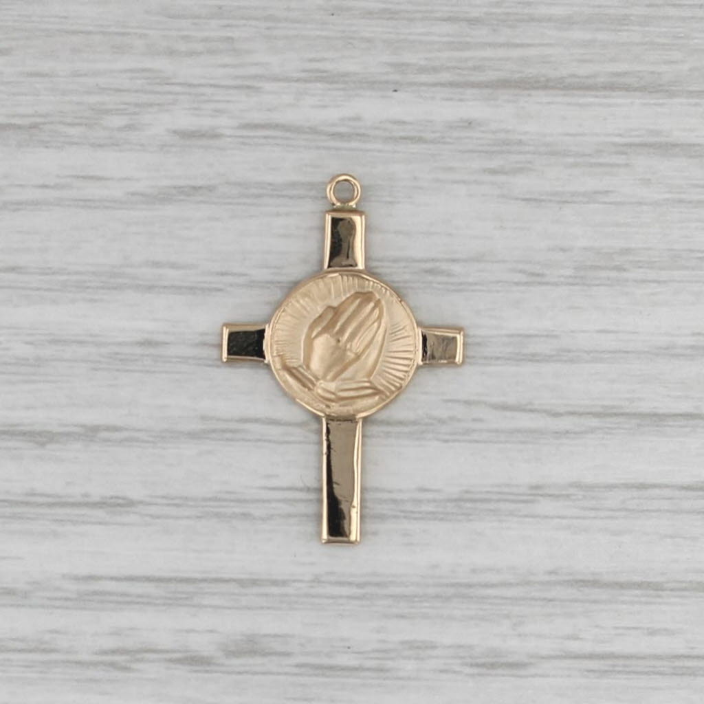 Prayer Hands Cross Pendant 14k Yellow Gold Charm