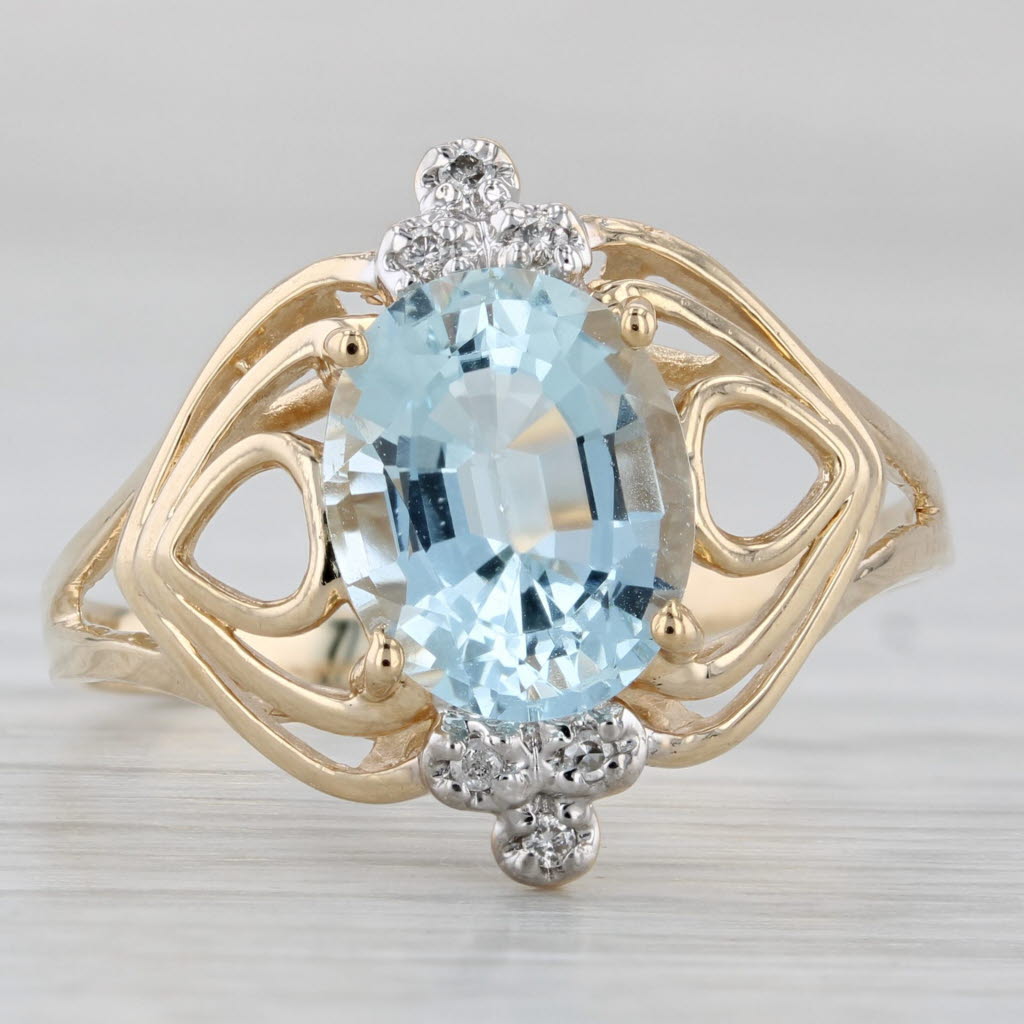 Gray 2.50ctw Oval Aquamarine Diamond Ring 14k Yellow Gold Size 10.5