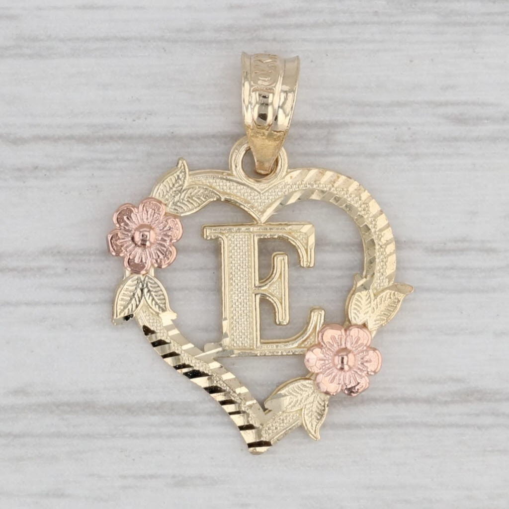 Gray Initial E Open Heart Pendant 10k Yellow Rose Gold Gift Keepsake