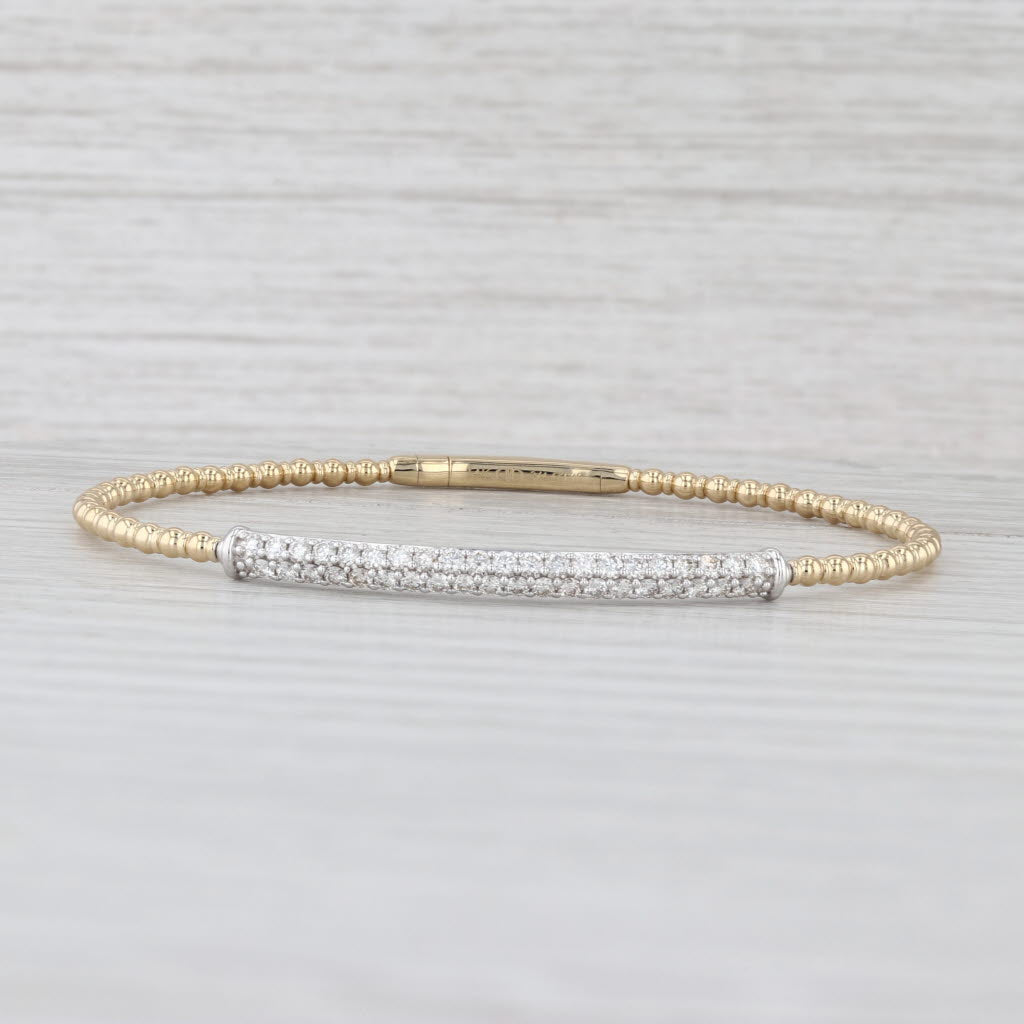 New 0.75ctw Diamond Bead Flexible Bangle Bracelet 14k Yellow White Gold 6.5"