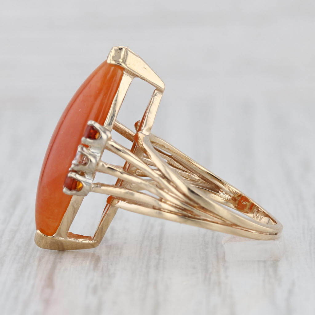 Orange Jadeite Jade Citrine Diamond Ring 14k Yellow Gold Size 7