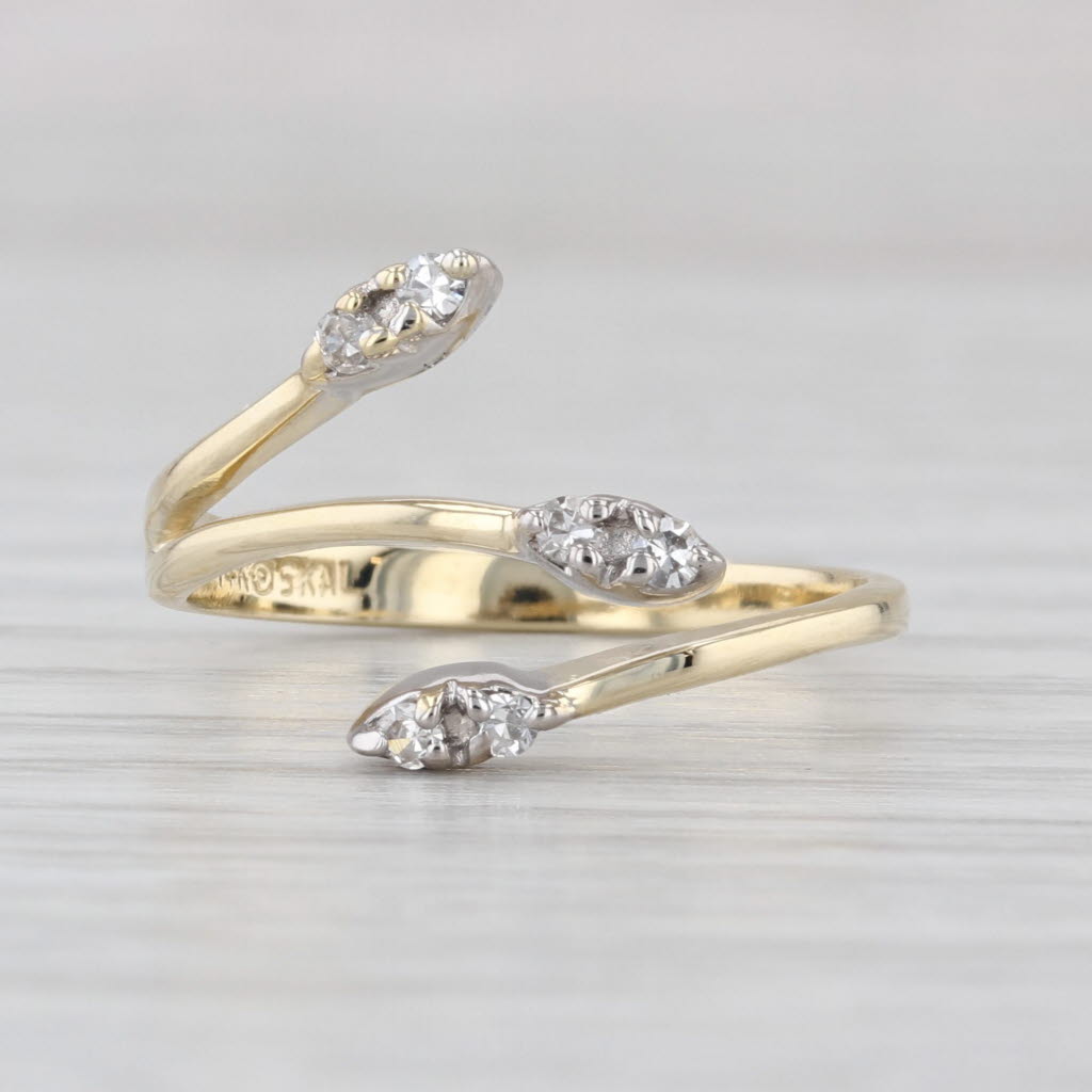 Diamond Spray Bypass Ring 14k Yellow White Gold Size 6.25 Adjustable
