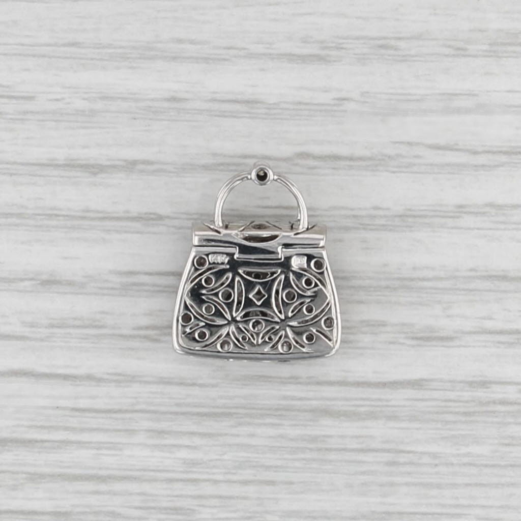 0.27ctw Diamond Pink Sapphire Purse Pendant 14k White Gold Hand Bag Charm Opens