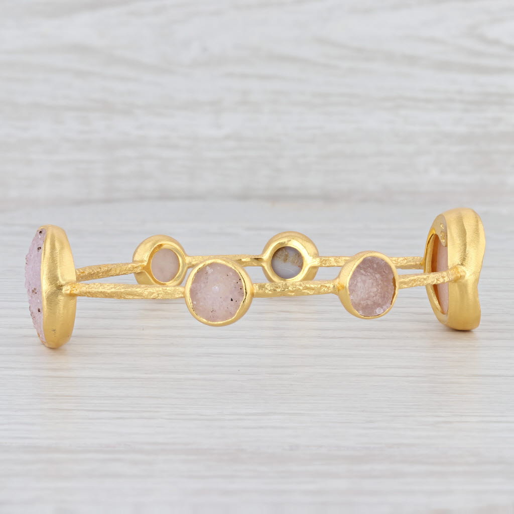 New Nina Wynn 8" Bangle Bracelet Sand White Druzy Quartz Sterling 22k Vermeil