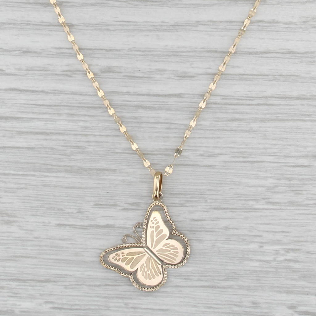 Butterfly Pendant Necklace 18k Yellow Gold 15.75" Mirror Chain