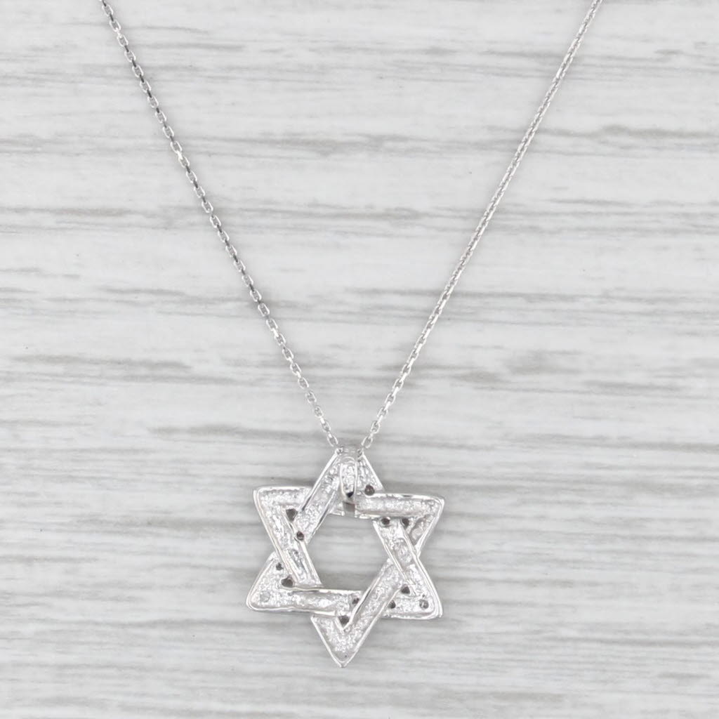 Diamond Hebrew Star Pendant Necklace 14k White Gold 16" Cable Chain
