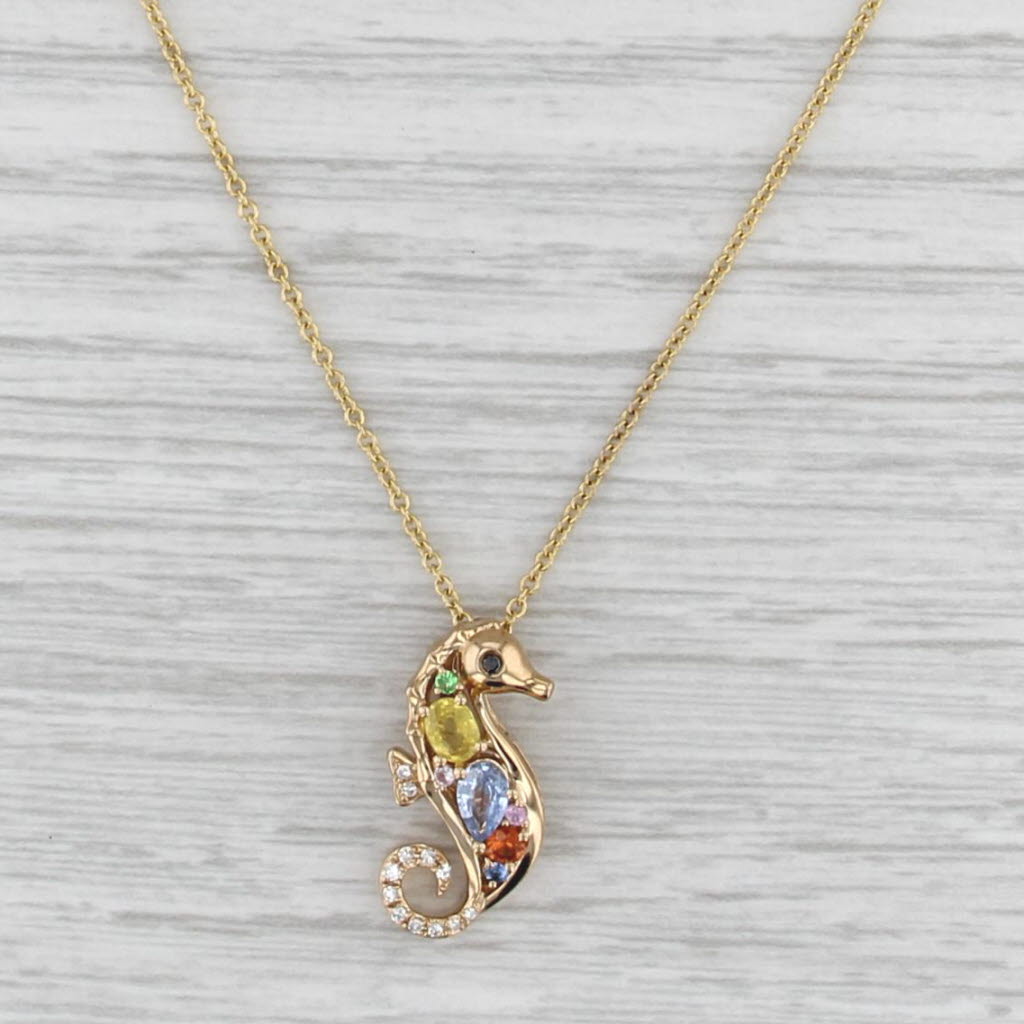 Effy 0.75ctw Gemstone Seahorse Pendant Necklace 14k Gold 16-18" Cable Chain