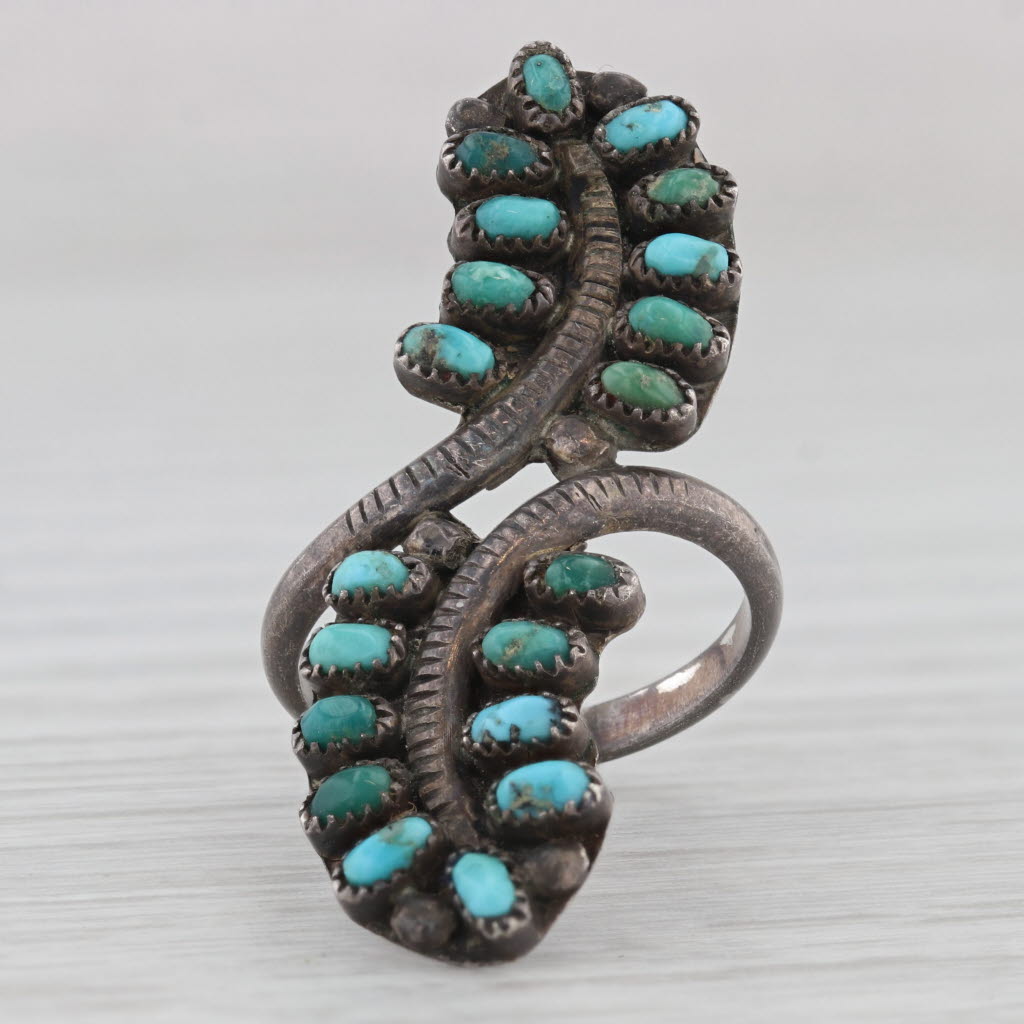 Light Gray Vintage Native American Turquoise Ring Sterling Silver Size 4.5 Statement