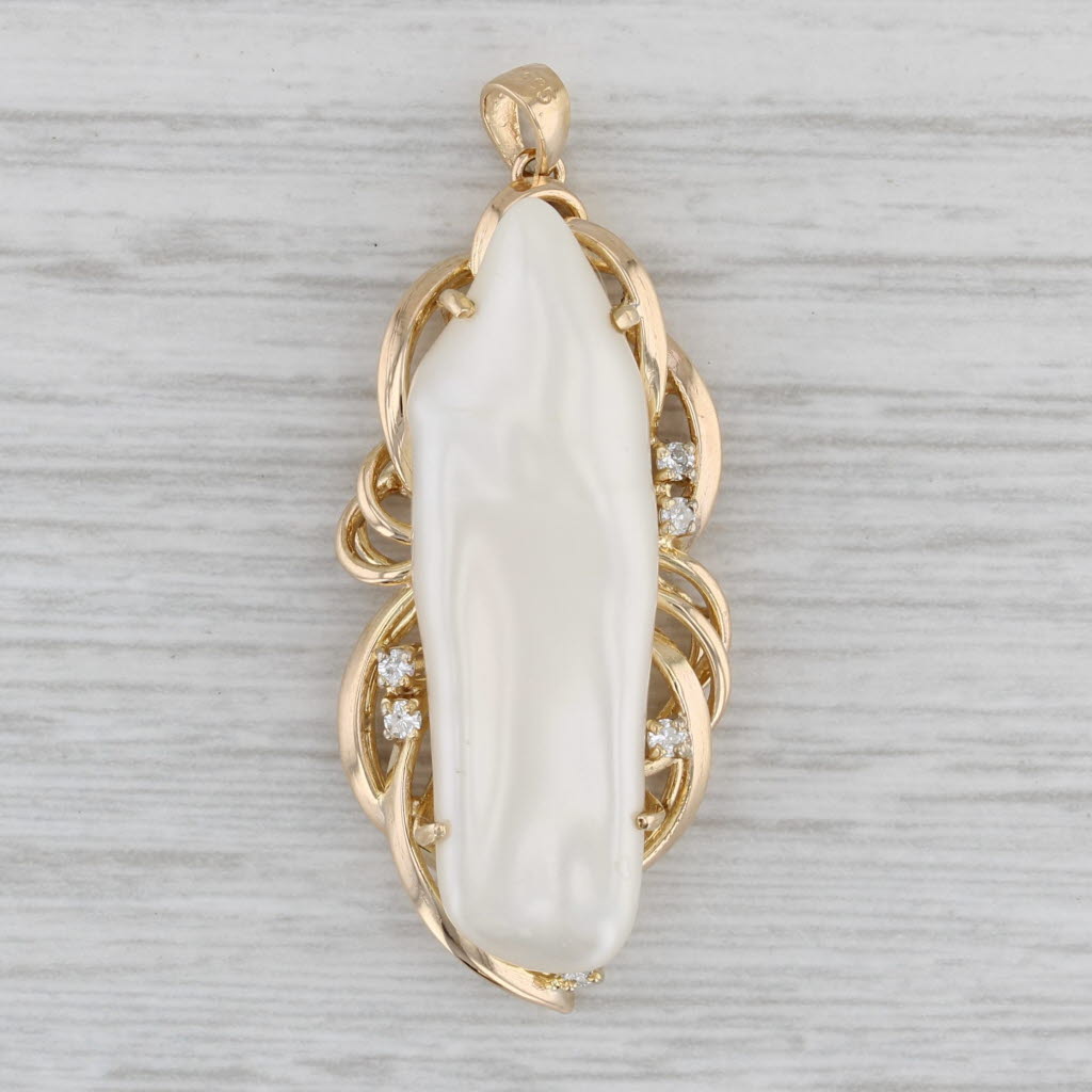 Gray Baroque Pearl Diamond Pendant 14k Yellow Gold Statement Drop