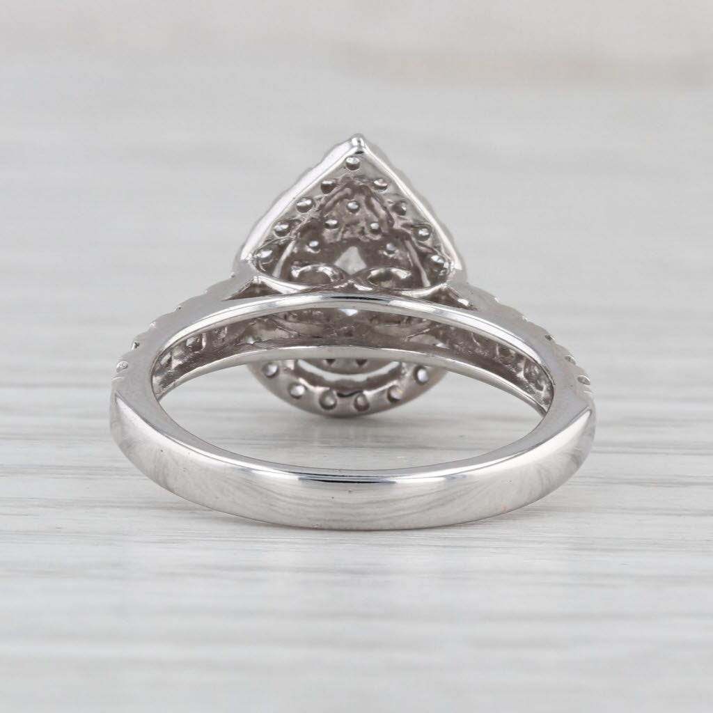 0.86ctw Teardrop Pear Halo Engagement Ring 14k White Gold Size 6