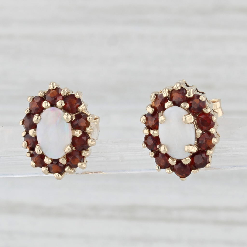 Light Gray 1ctw Garnet Opal Stud Earrings 14k Yellow Gold