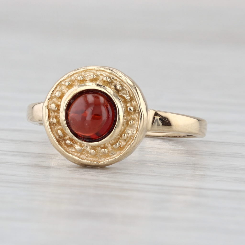Garnet Cabochon Solitaire Ring 14k Yellow Gold Bead Accents Size 5.75