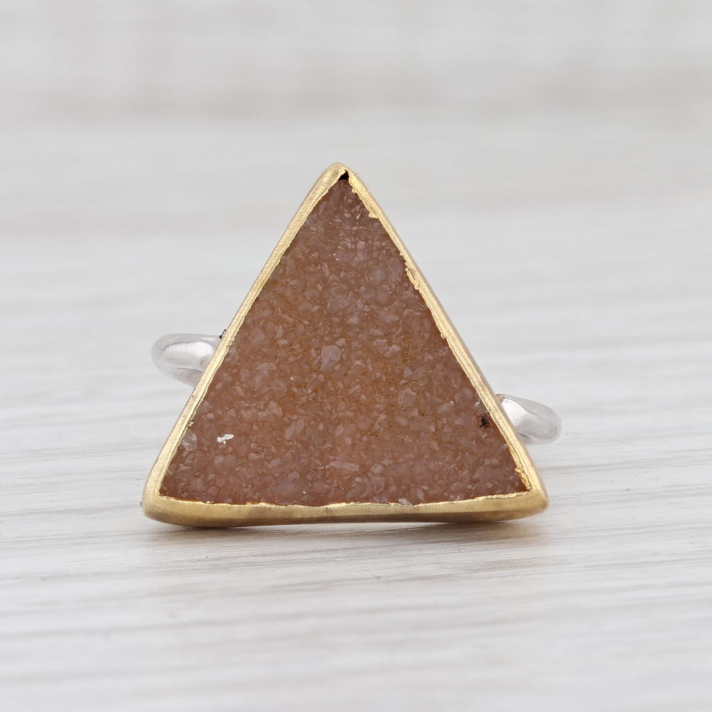 New Nina Wynn Druzy Quartz Trio Sand Ring Sterling Silver 22k Gold Vermeil