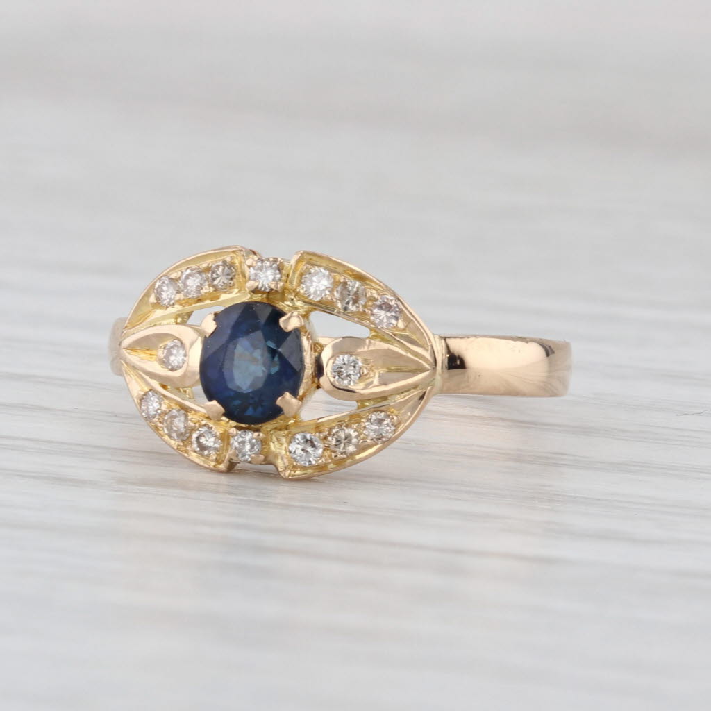 0.70ct Blue Sapphire Diamond Ring 18k Yellow Gold Size 6.5
