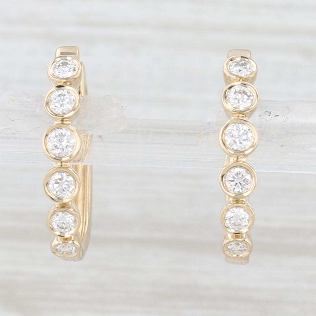 Light Gray New 0.35ctw Diamond Hoop Earrings 14k Yellow Gold Hinged Snap Top Oval Hoops