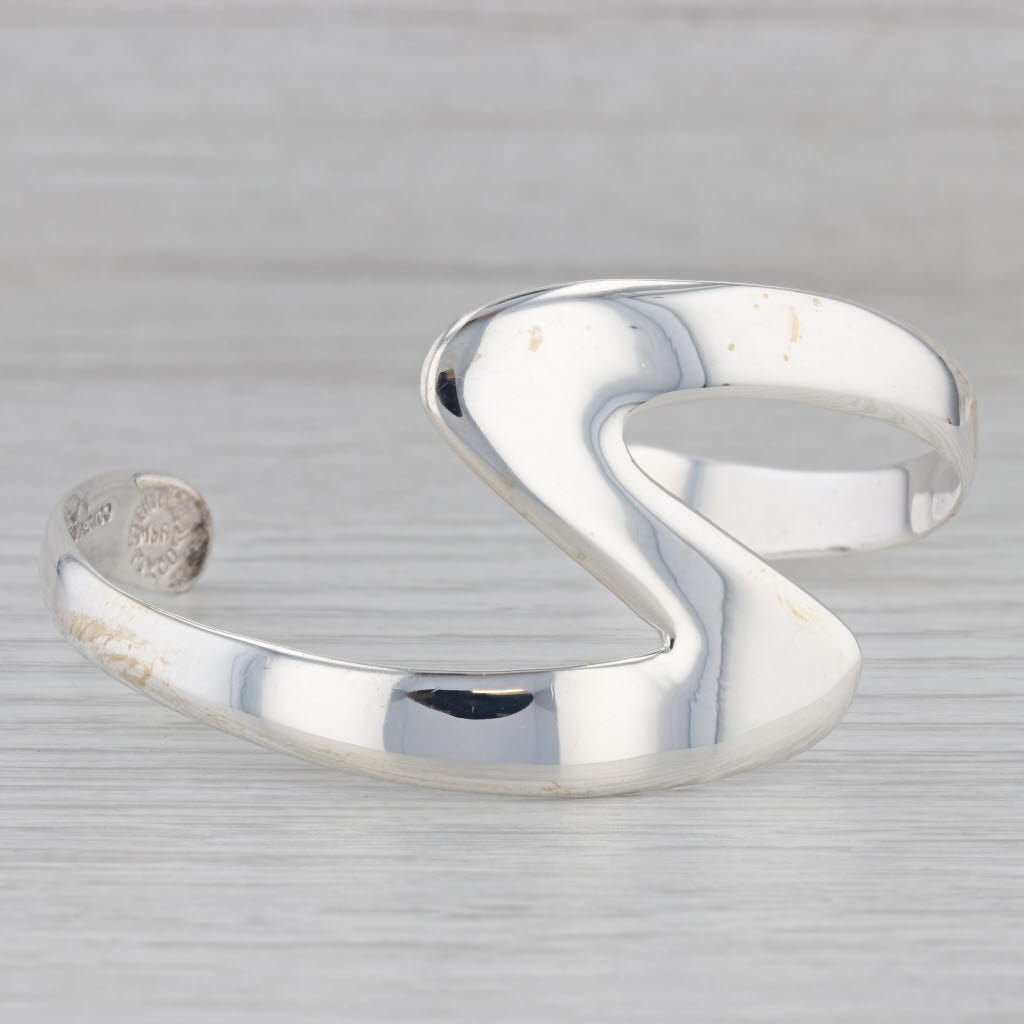 Gray Squiggle Statement Cuff Bracelet Sterling Silver 7" Taxco