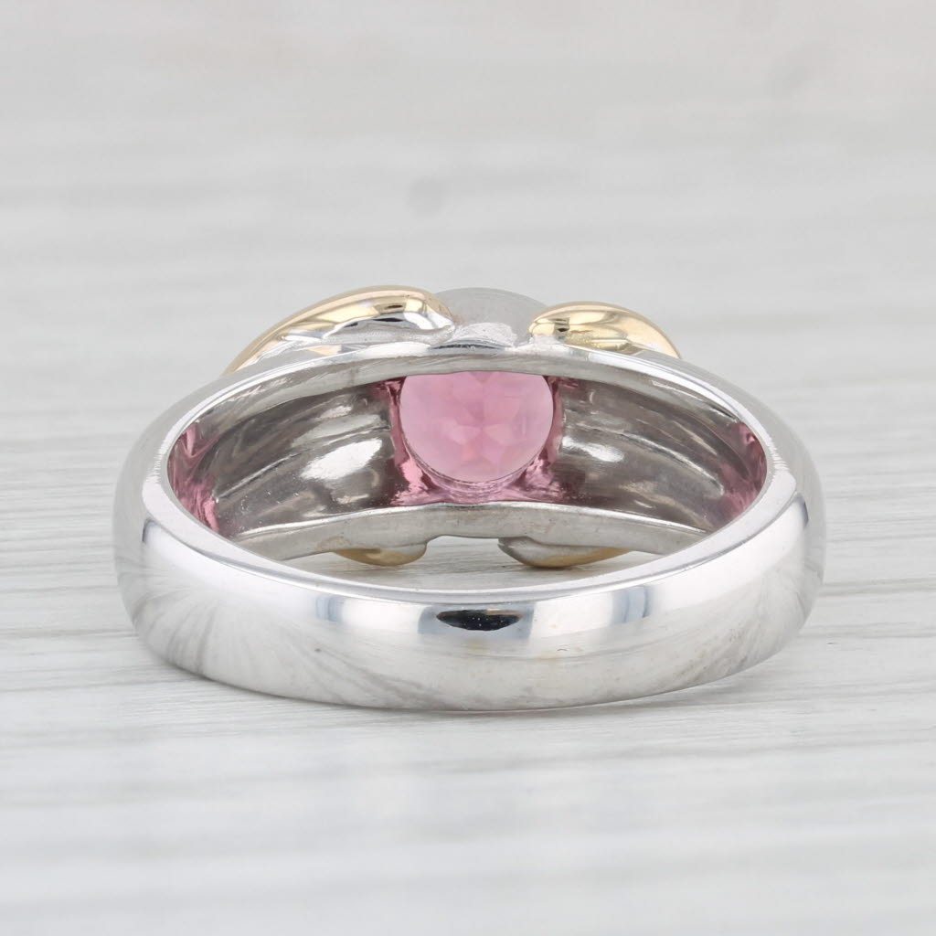 Light Gray 0.88ct Pink Tourmaline Round Solitaire Ring 14k White Yellow Gold AS IS Size 6.5