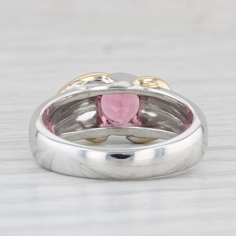 0.88ct Pink Tourmaline Round Solitaire Ring 14k White Yellow Gold AS IS Size 6.5