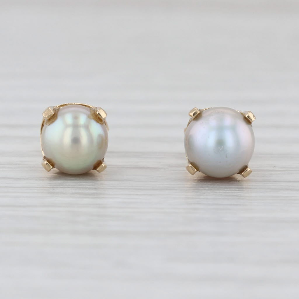 Silver Gray Cultured Saltwater Pearl Stud Earrings 14k Gold Solitaire Studs