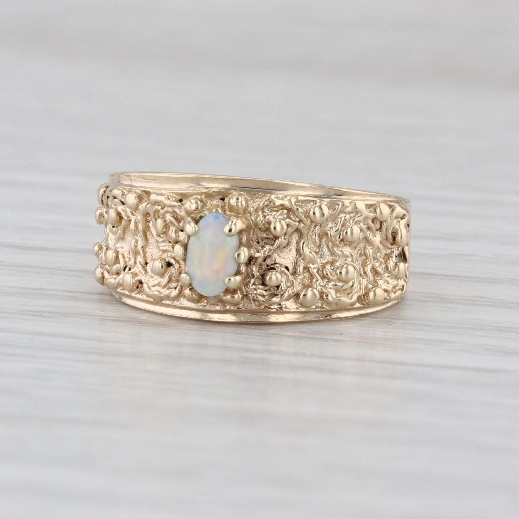 Opal Cabochon Solitaire Ornate Ring 14k Yellow Gold Size 6.5