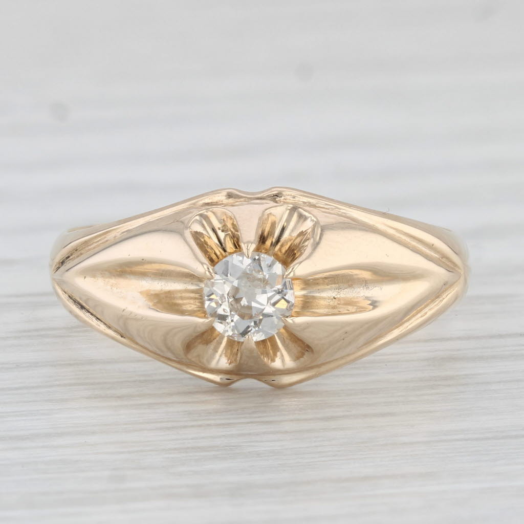 Light Gray Antique 0.33ct Diamond Men's Ring 14k Yellow Gold Belcher Setting Size 9.75
