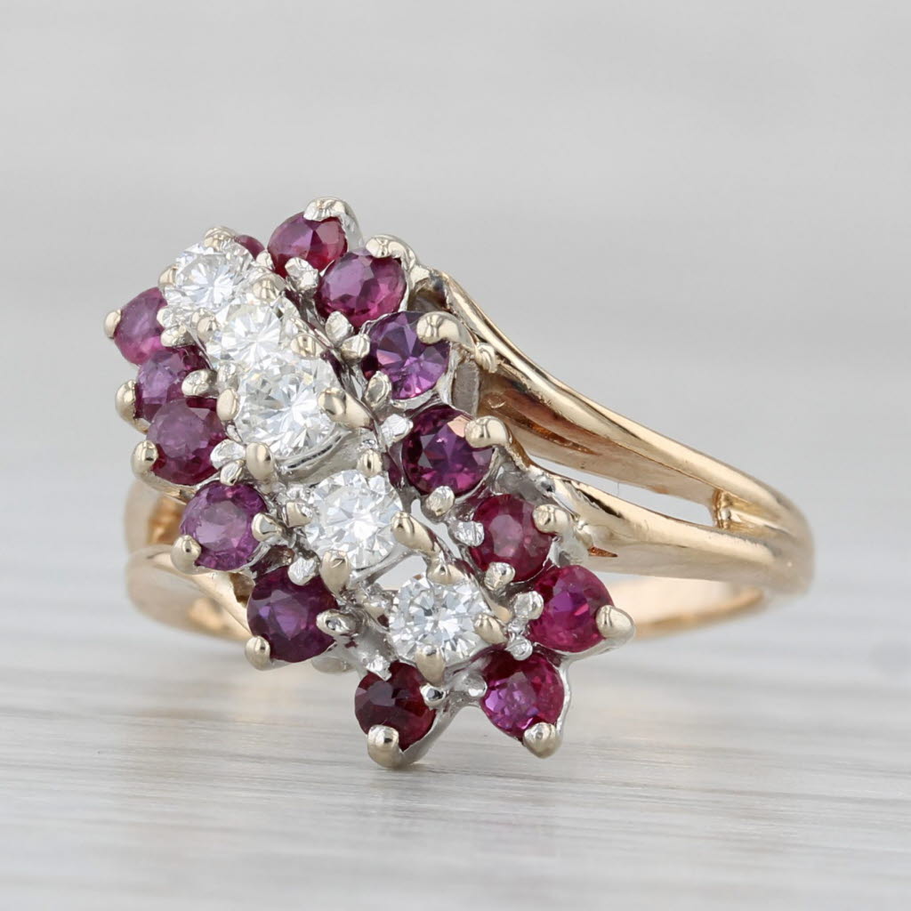 Light Gray 1.19ctw Diamond Ruby Cluster Bypass Ring 14k Yellow Gold Size 3.75