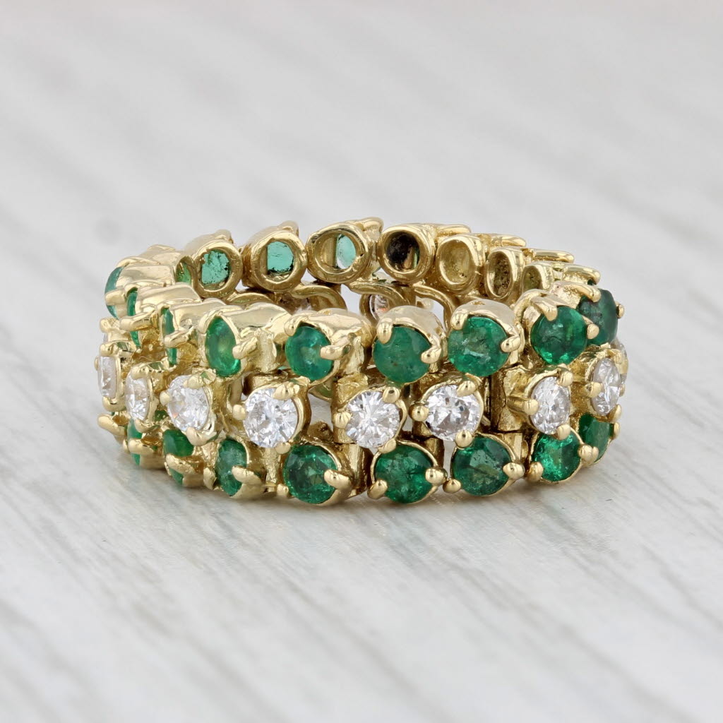 Light Gray 2ctw Emerald Diamond Eternity Ring 18k Yellow Gold Size 4.25 Flexible Band