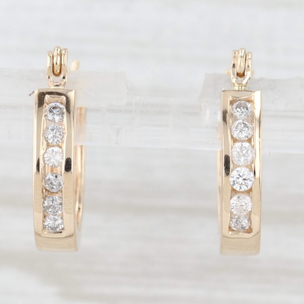 Light Gray 0.25ctw Diamond Hoop Earrings 14k Yellow Gold Snap Top Small Round Hoops