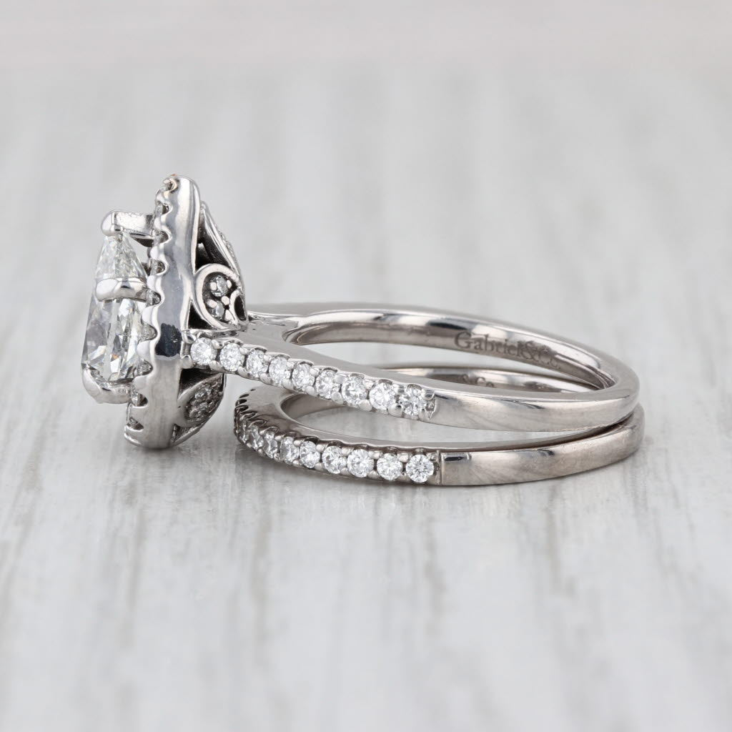 Gabriel EGL Pear Diamond Halo Engagement Ring Wedding Band Bridal Set 18k Gold