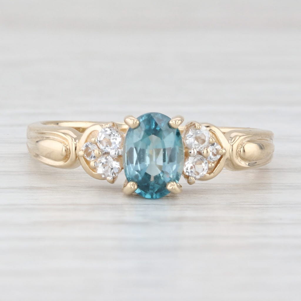 Light Gray 1.34ctw Blue Zircon White Topaz Ring 14k Yellow Gold Size 8.25