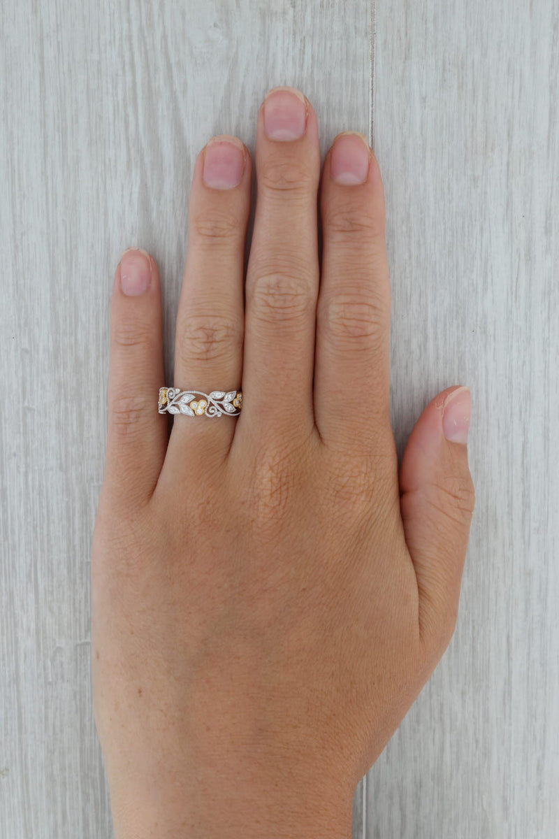 Dark Gray New Floral Diamond Ring 14k White Yellow Gold Size 6.75 Wedding Stackable Band