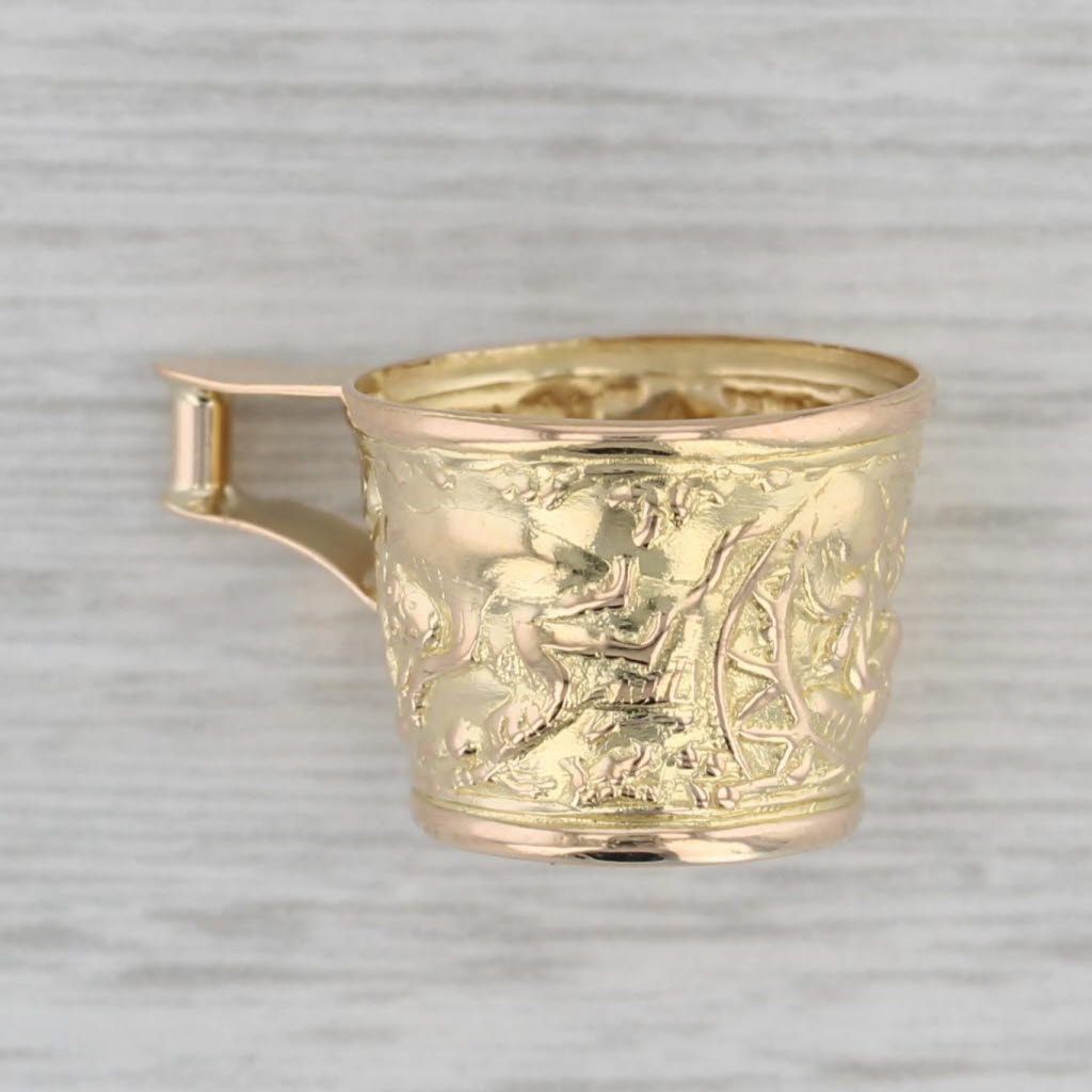 Gray Vintage Minoan Vapheio Greek Cup Mug Charm 18k Yellow Gold Souvenir Pendant