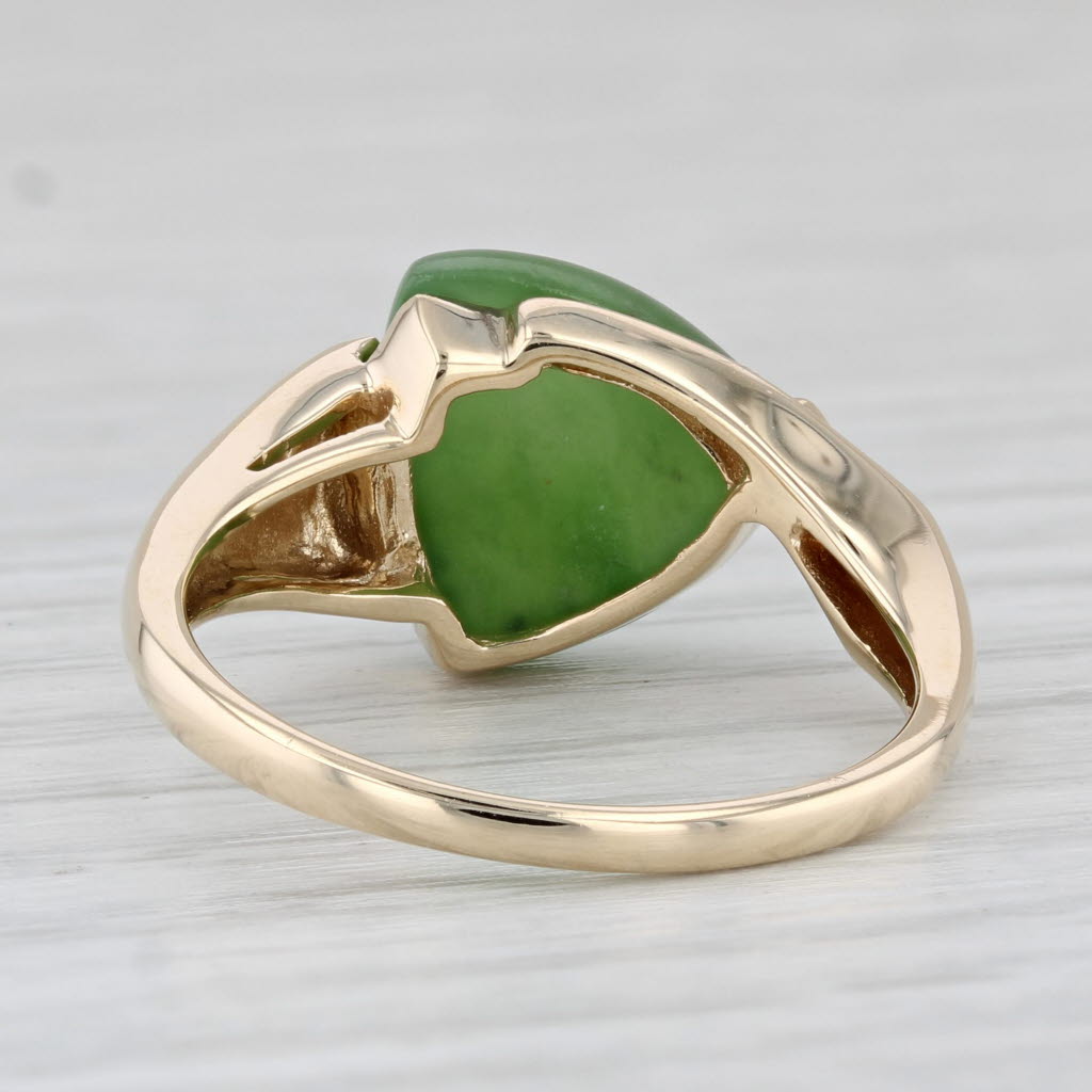 Light Gray Nephrite Jade Trillion Cabochon Solitaire Ring 14k Yellow Gold Size 8.25