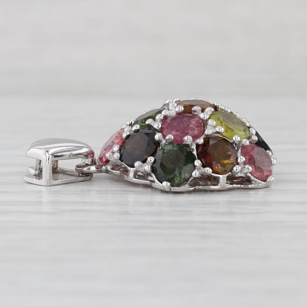 Multicolor Tourmaline Pendant 14k White Gold Statement Heart Bail