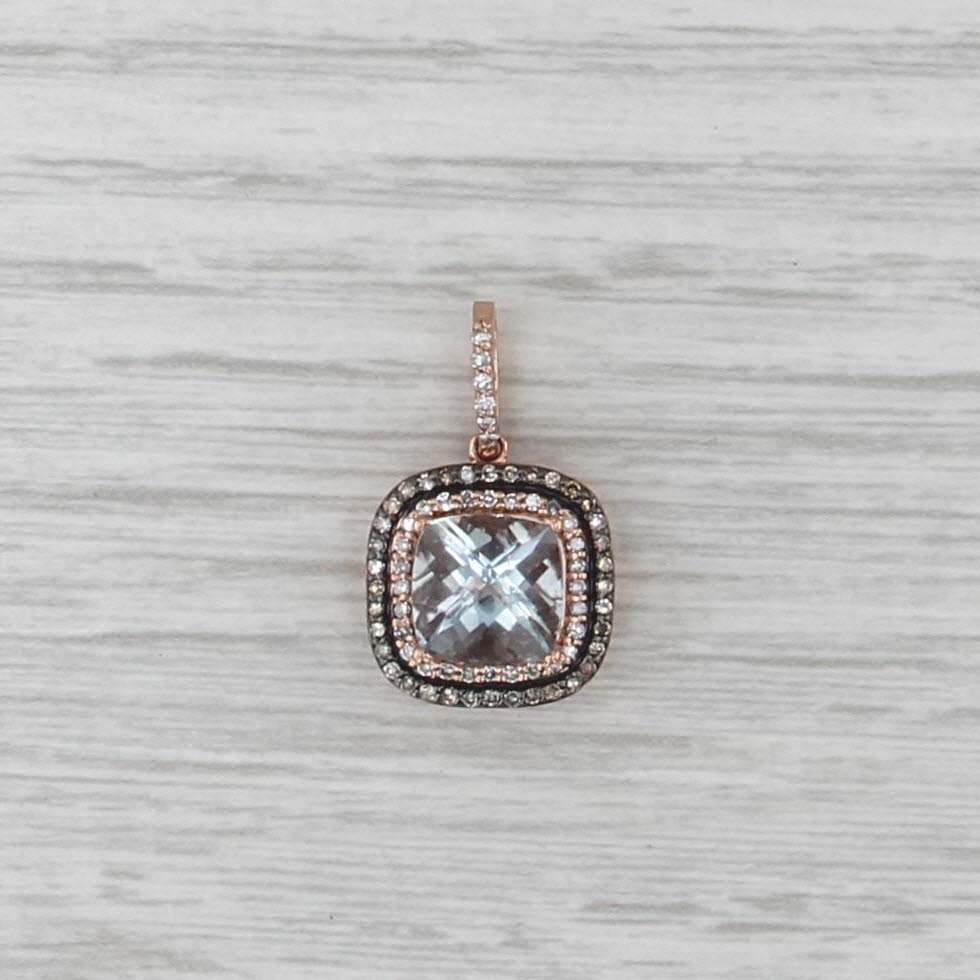 Effy 2.57ctw Aquamarine Champagne White Diamond Halo Pendant 14k Rose Gold Drop