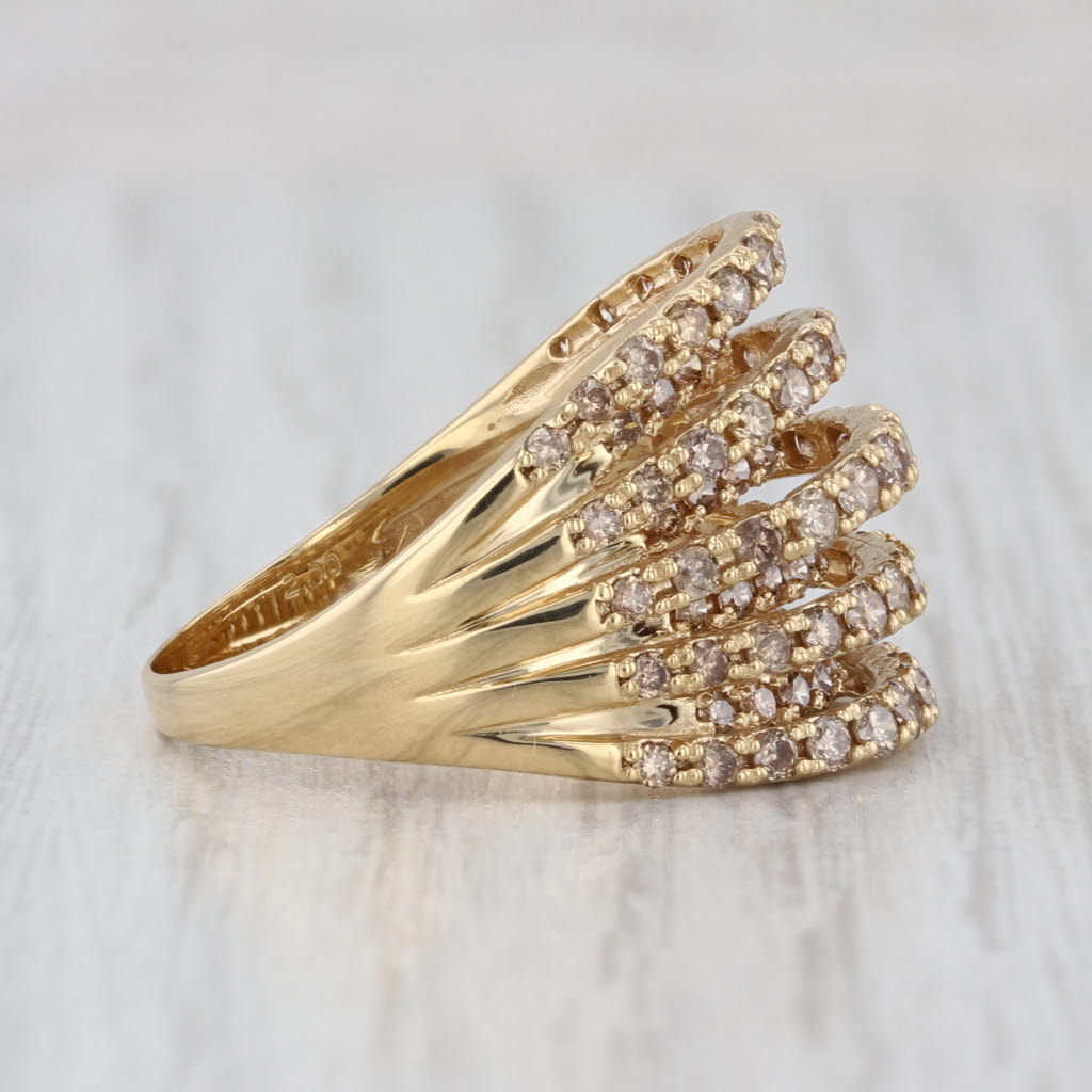 2ctw Champagne Diamond Multiband Ring 18k Yellow Gold Size 8.5 Cocktail
