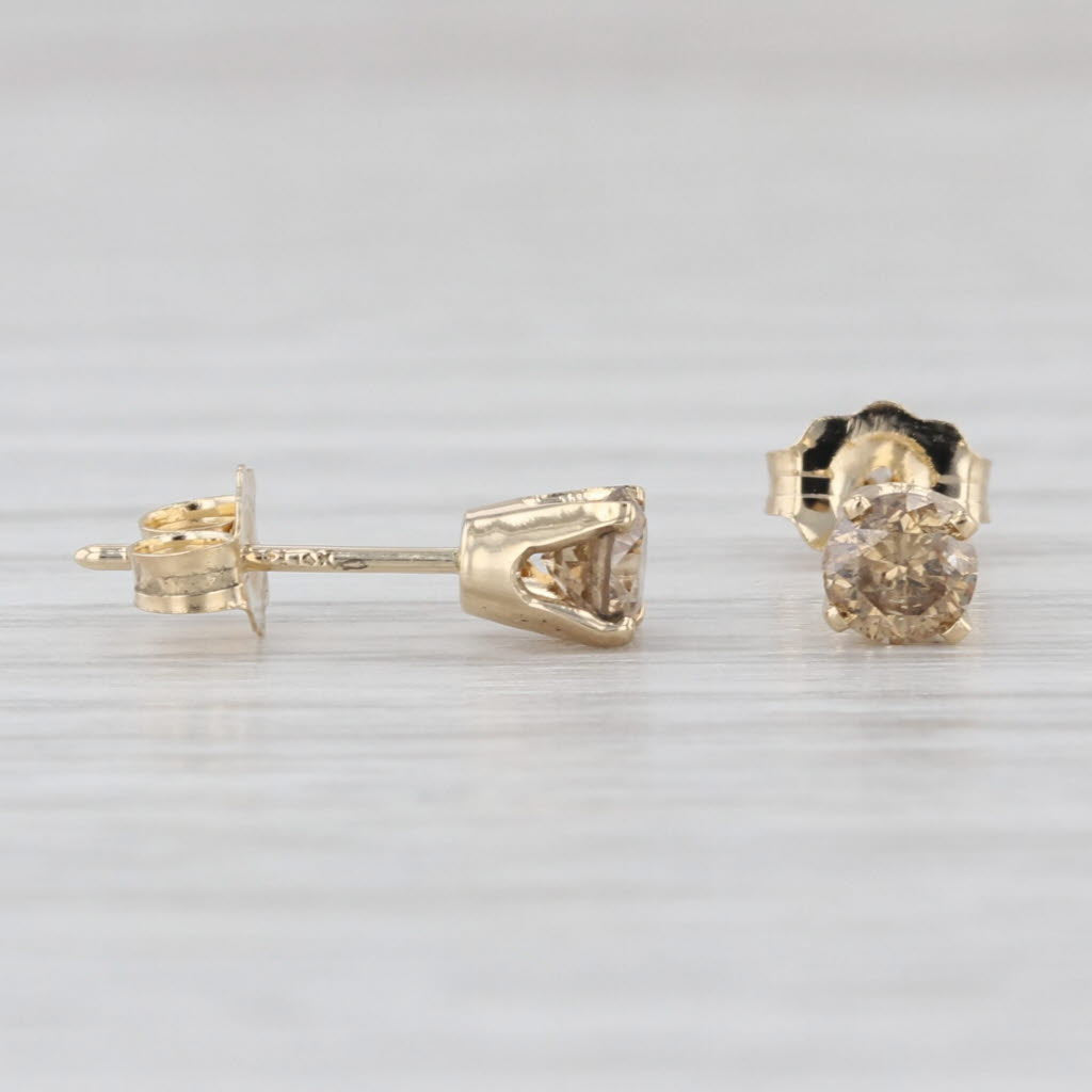 0.38ctw Brown Champagne Diamond Stud Earrings 14k Yellow Gold Studs